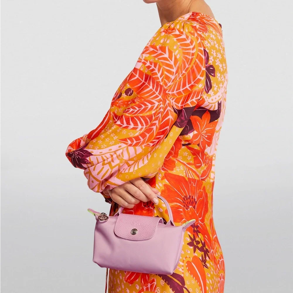 LONGCHAMP Mini Le Pliage Green Top-Handle Bag + Strap - Peony Pink *RARE* - Picture 7 of 10